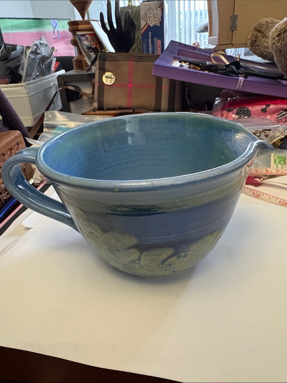 Handmade Rickie Woods Potter Ceramic Studio Art Pottery Mixing Bowl with Handle